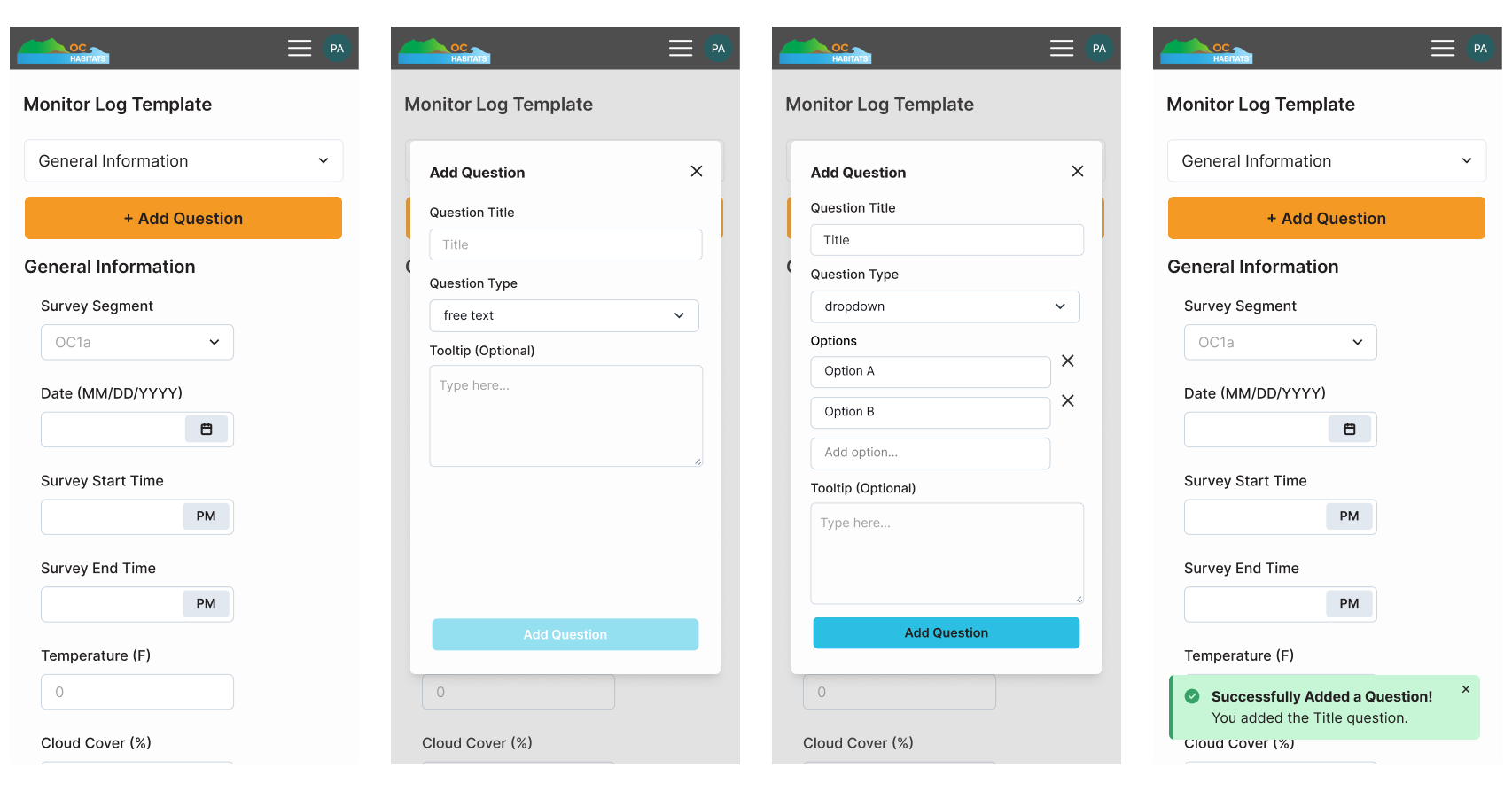 High fidelity iteration 1 of the mobile view of
        the 'Edit Monitor Log Template' features